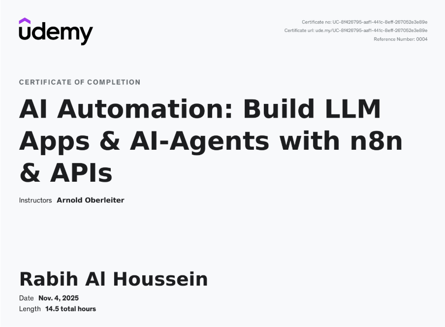 AI Automation: Build LLM Apps & AI-Agents with n8n & APIs